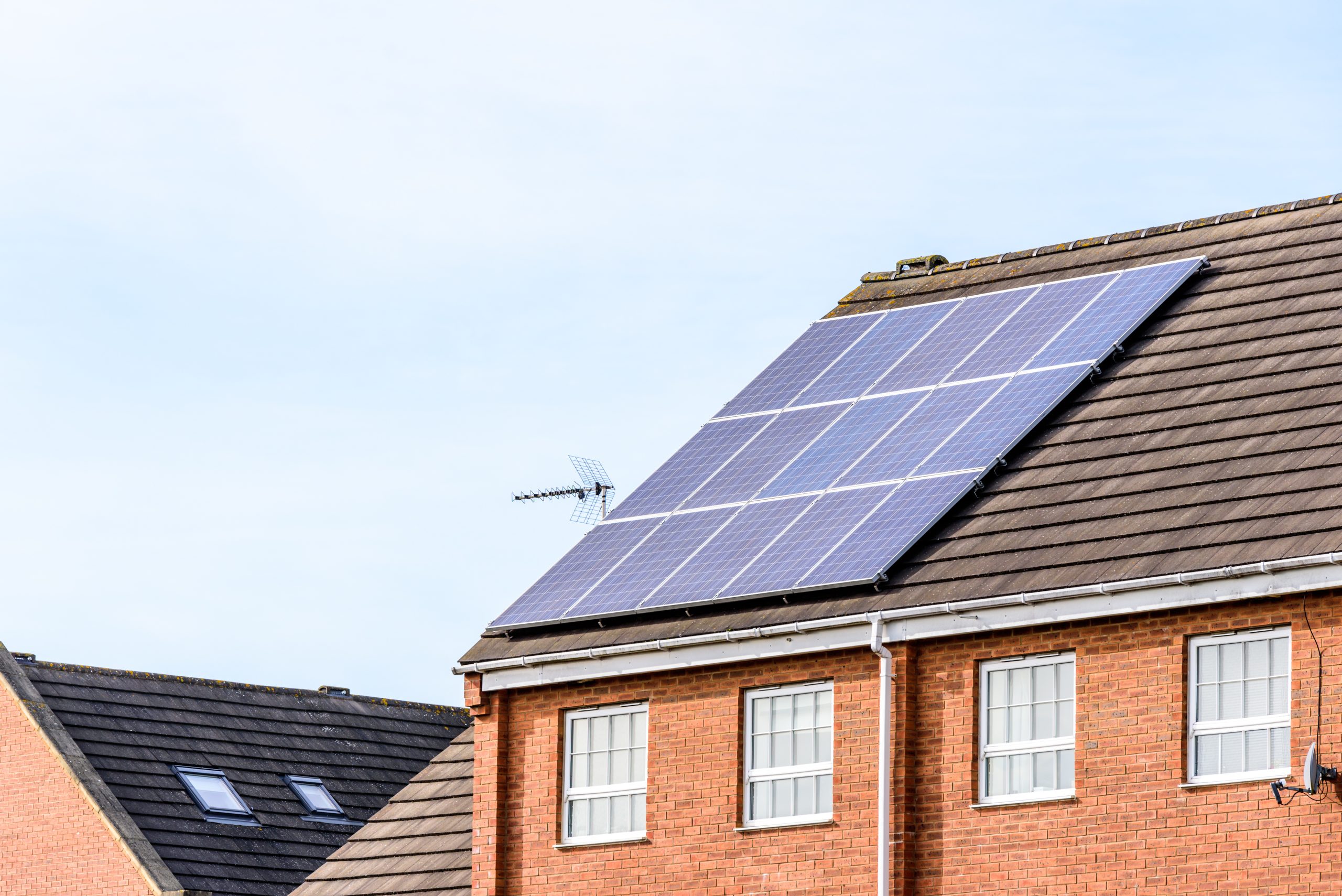 UK Solar Energy Panel on Sunny Roof.